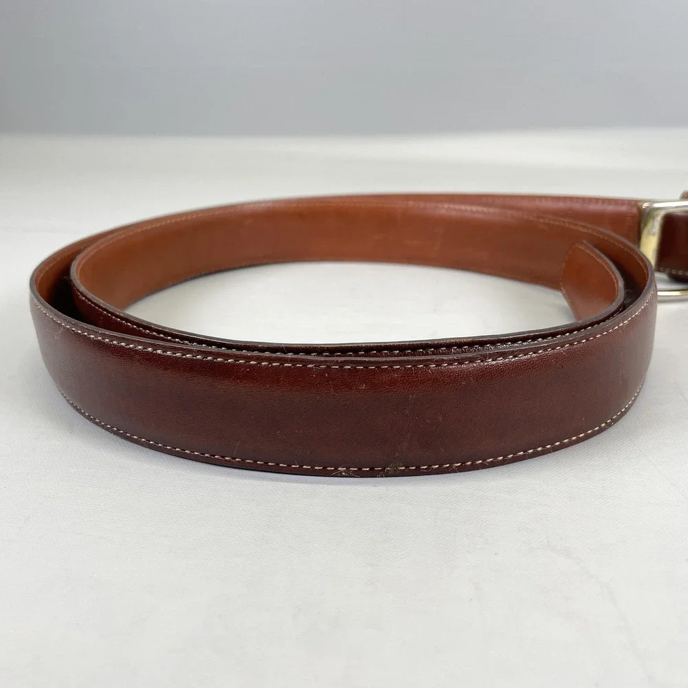 Trafalgar Belt Mens Size 42 Brown Leather Dress Gold Tone Square Buckle